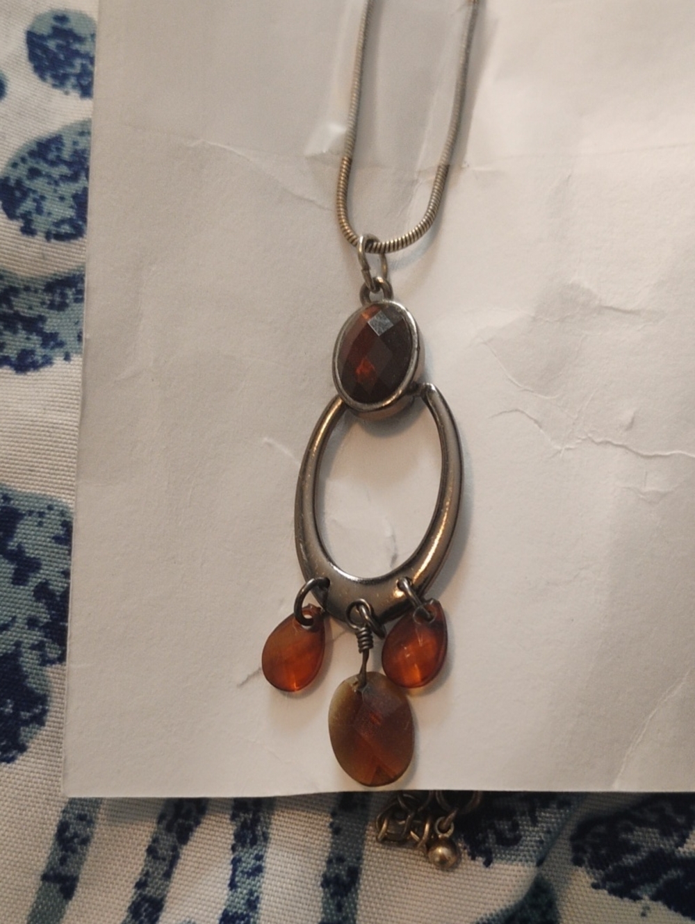 Silver-Tone Amber Drop Pendant Necklace